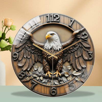 12-Inch Silent Tempered Glass Wall Clock, " Eagle Wall Clock 2D Art Decor Handmade Gift ” Silent Non-Ticking Clock, Battery Operated (AA Batteries Not Included), Artistic Home Decor