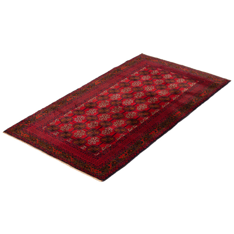 Tapis rouge noué à la main 3 pi 7 po x 6 pi 5 po Teimani