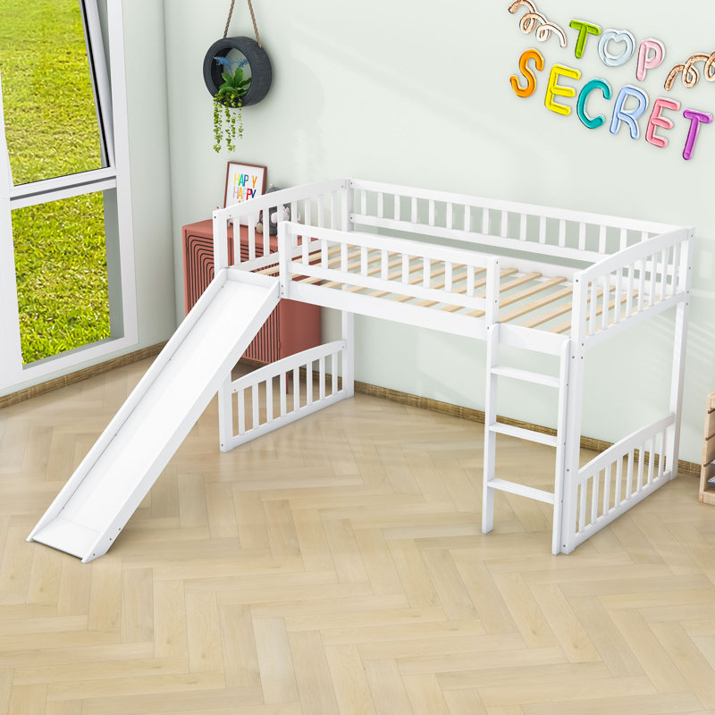 Addix Twin Low Loft Bed with Slide by Harriet Bee, White