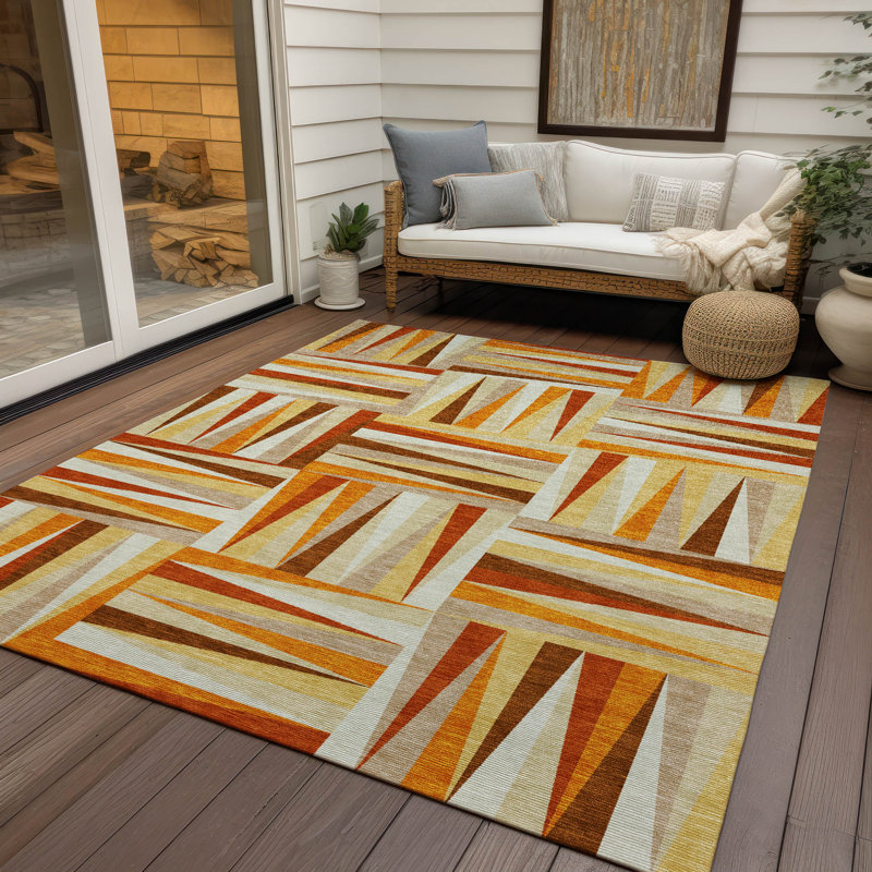Azura Orange Washable Indoor-Outdoor Rug - , 9' x 12'
