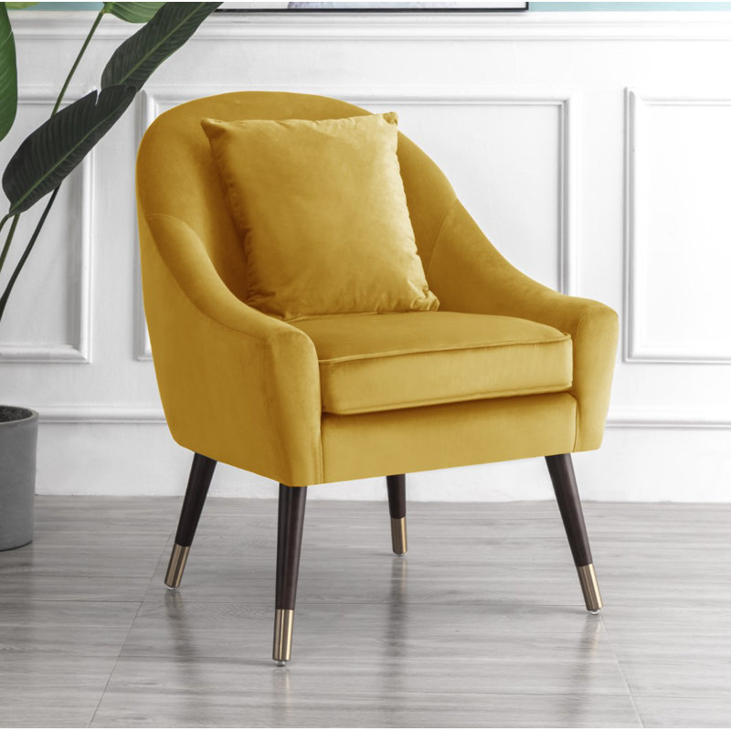 Giddings Velvet Barrel Chair, Yellow