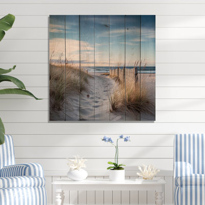 Path To the Beach II - Nautical & Beach Print on Natural Pine Wood