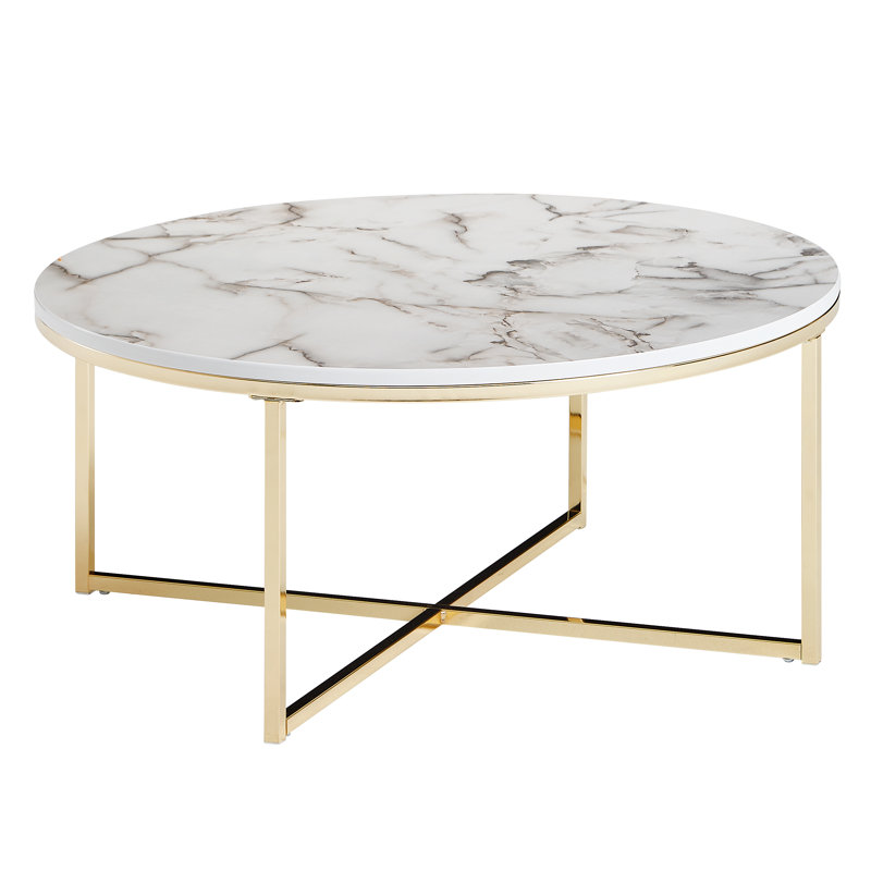Oglesby Cross Legs Coffee Table, White/Gold, 36cm H x 80cm W x 80cm D