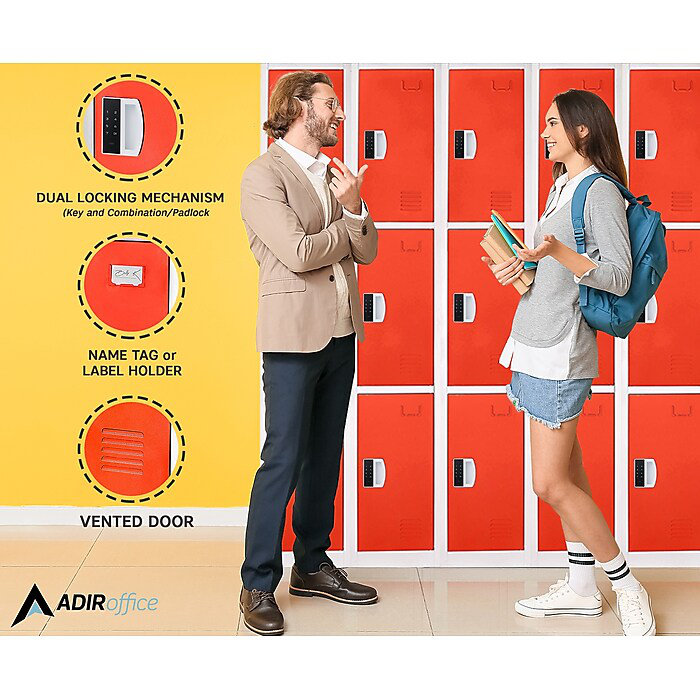 Red and White Triple Tier Steel Storage Locker with Digital Lock