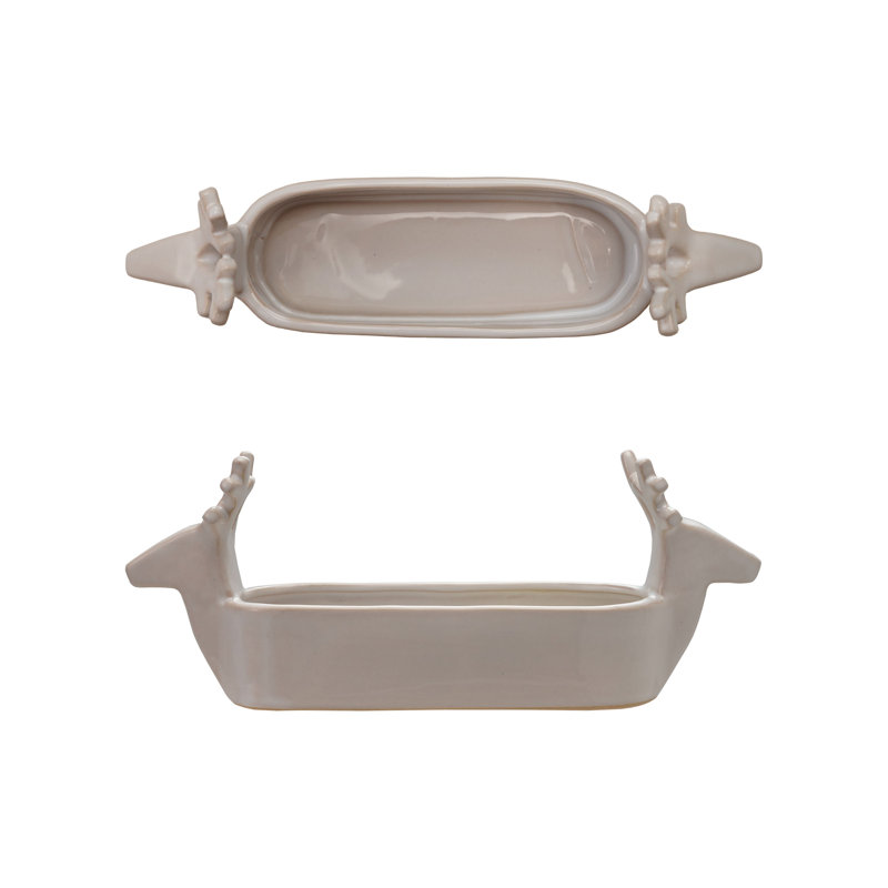 Stoneware Cracker Dish With Deer Heads