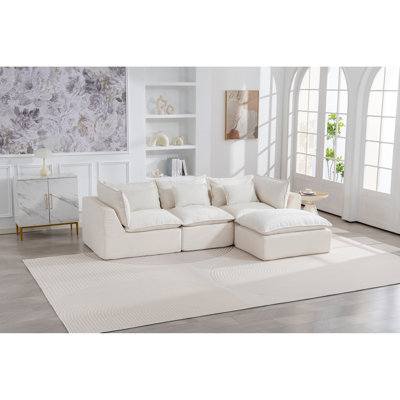 Oversized Modular Sofas, 3 Seat Cotton Waffle Fabric, Modern Home