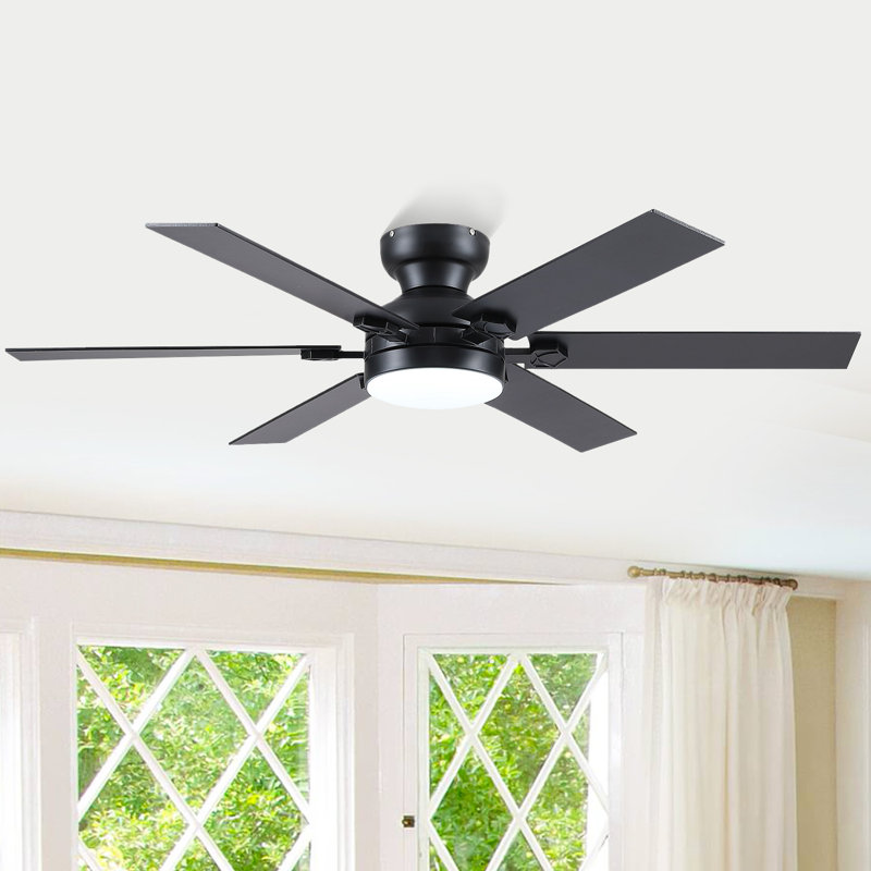 46/52"  Indoor Flush Mount Ceiling Fan 6-Blade with Lights and Remote Modern 3 Colors 6 Speeds Low Profile Reversible DC Motor