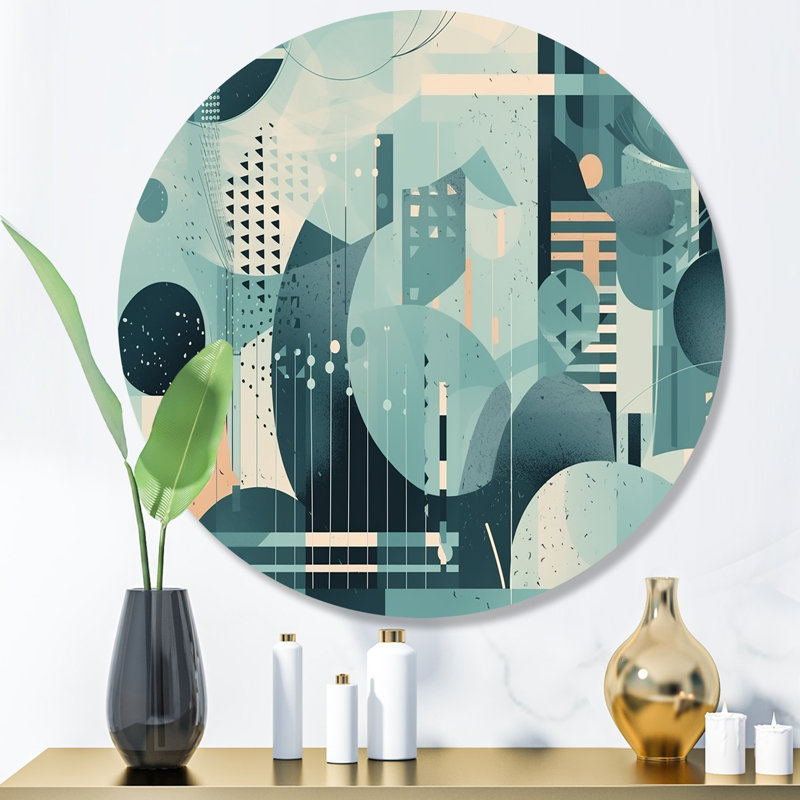 Exploration de formes abstraites bleues - Art mural rond géométrique abstrait sur métal, H 23 po x l 23 po x P 1 po