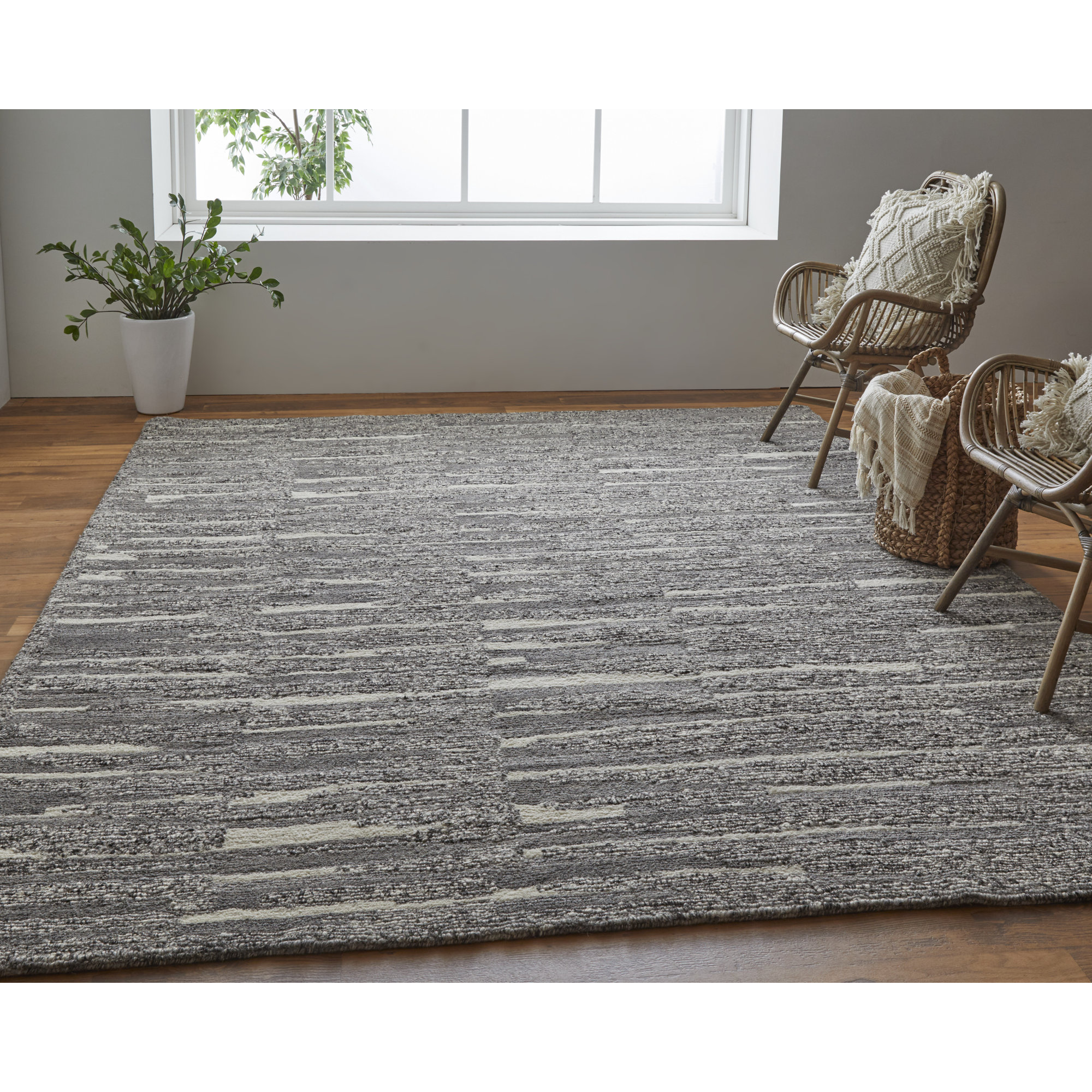 Wool Gray/Taupe/Ivory Rug, Rectangle 5'6" x 8'6"