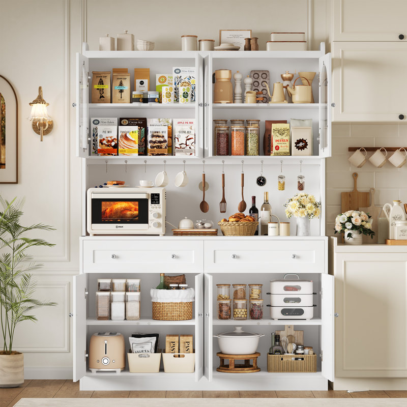 Garde-manger de 72 po de hauteur avec support pour micro-ondes, armoire à café, White