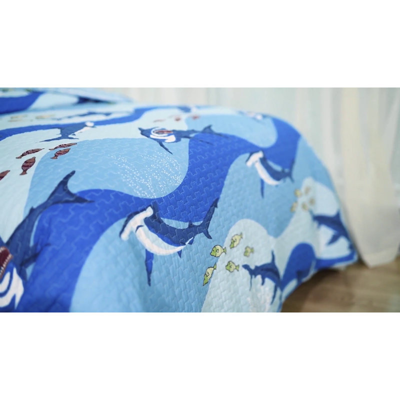 Blue Cotton Twin Reversible Shark Quilt Set