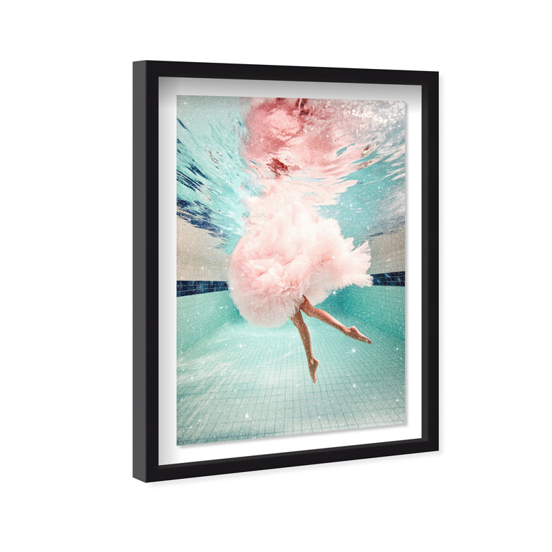 Oliver Gal Aquatic Ballerina I Pastel - Diamond Dust Shadowbox Framed Wall Art, Black, 38" H x 26" W