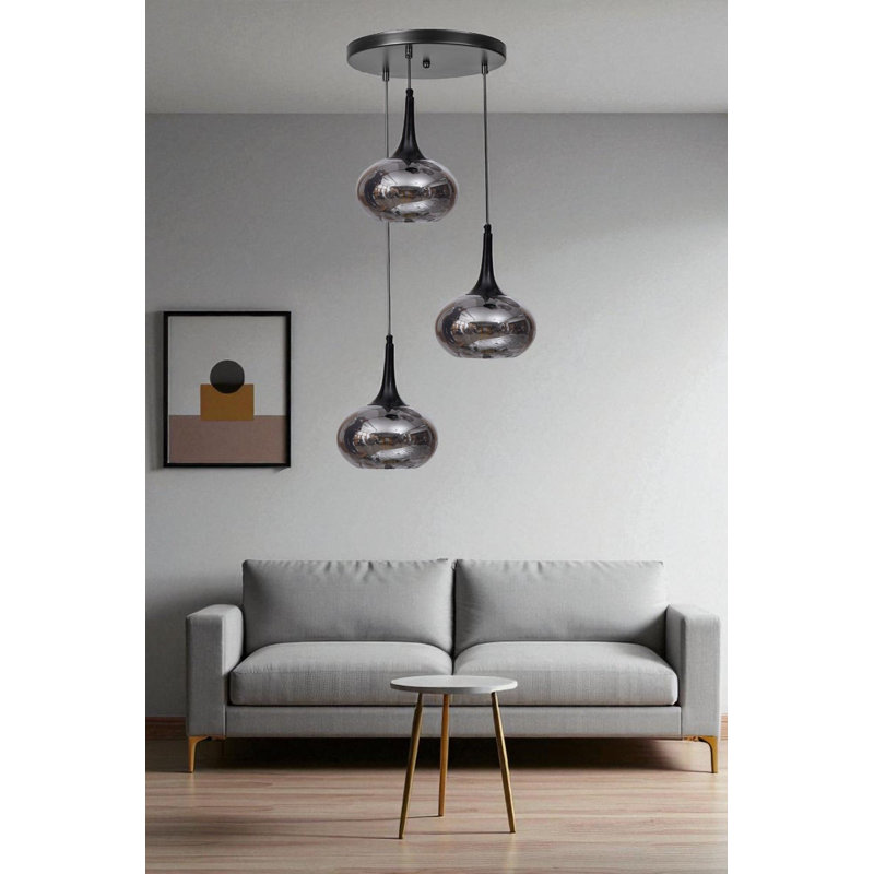 Lustre en métal élégant, finition noire, 7,9 po x 10,2 po | Hauteur réglable (31,5 pouces maximum) | 3 x douilles E27 (40 W maximum) | Élégant luminaire pour salon et salle à manger, design moderne