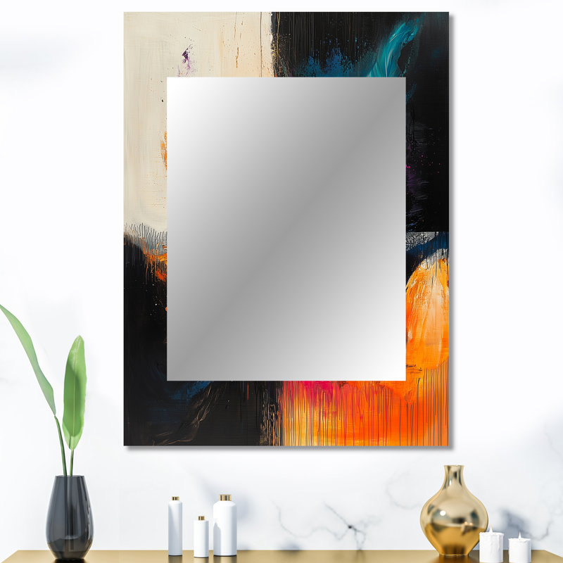 Abstract Black Maelstrom Of Elegance - Abstract Shapes Unique Wall Mirror, Black Mirror, Printed Metal Art, 40" x 30"