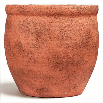 Fiberstone Planter – Distressed Terracotta Flower Pot with Textured Matte Finish & Drainage Hole, Rustic Indoor Outdoor Planter for Patio, Porch, Garden, Farmhouse Décor