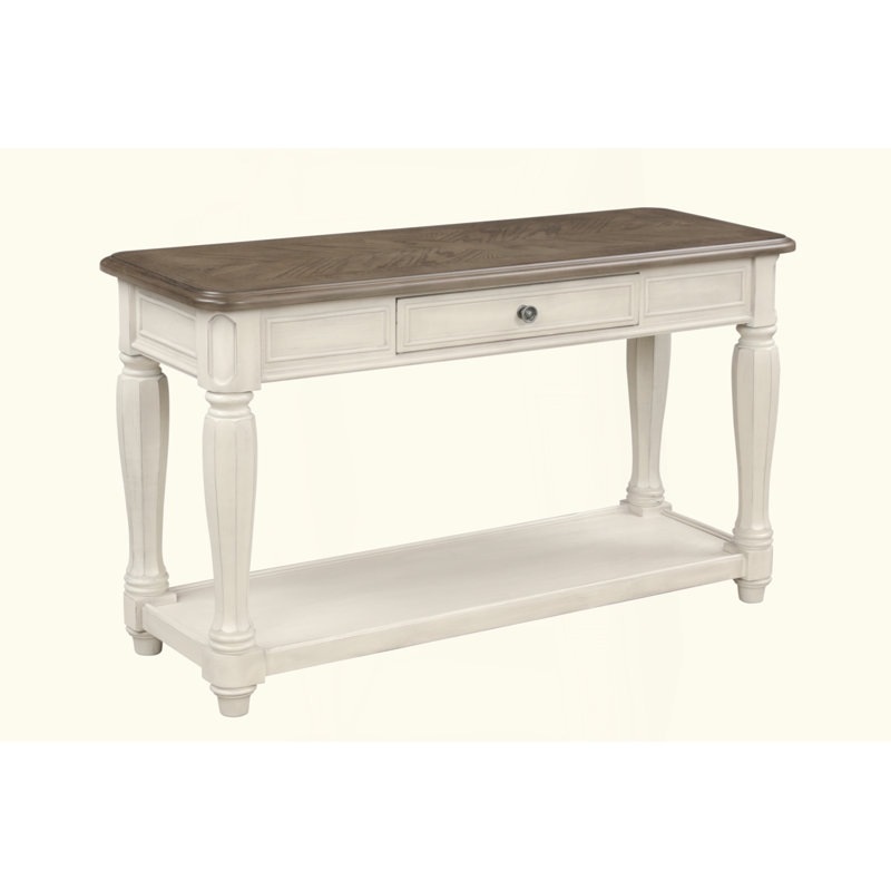 Console antique blanche et brune avec rangement