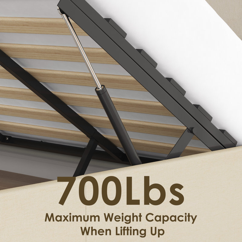 Reman Lift Up Storage Bed with Reading Lights, Linen