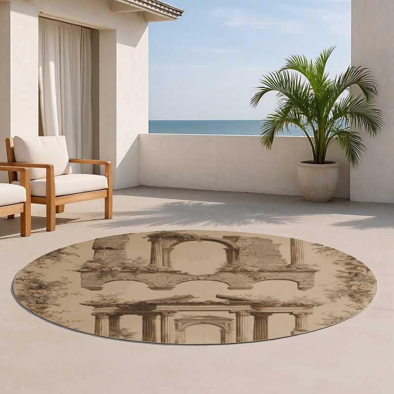 Tapis d'intérieur et d'extérieur brun français, Rond 5 pi