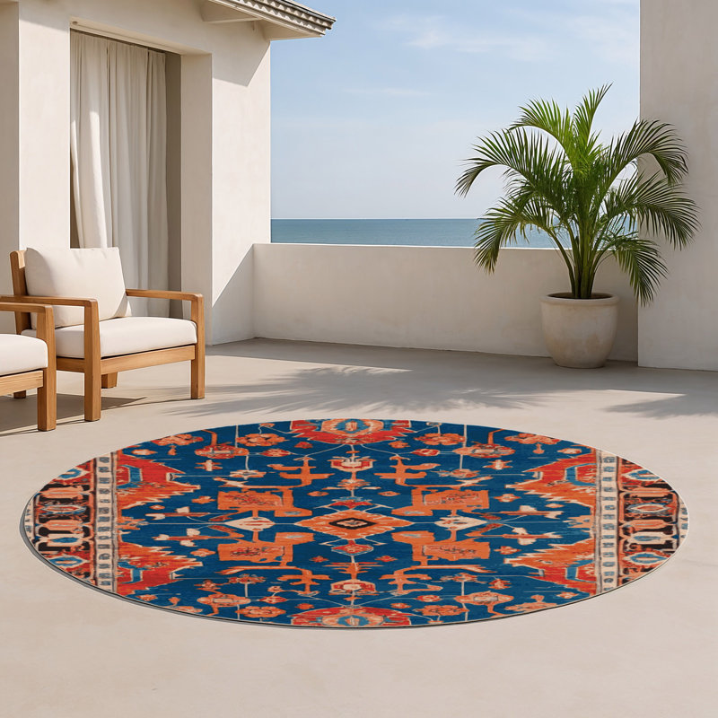 Tapis gris d'intérieur et d'extérieur Tabriz, Rond 5 pi