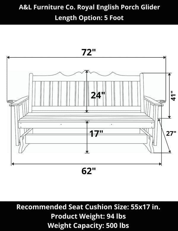 5 Foot York Porch Glider, Black Paint
