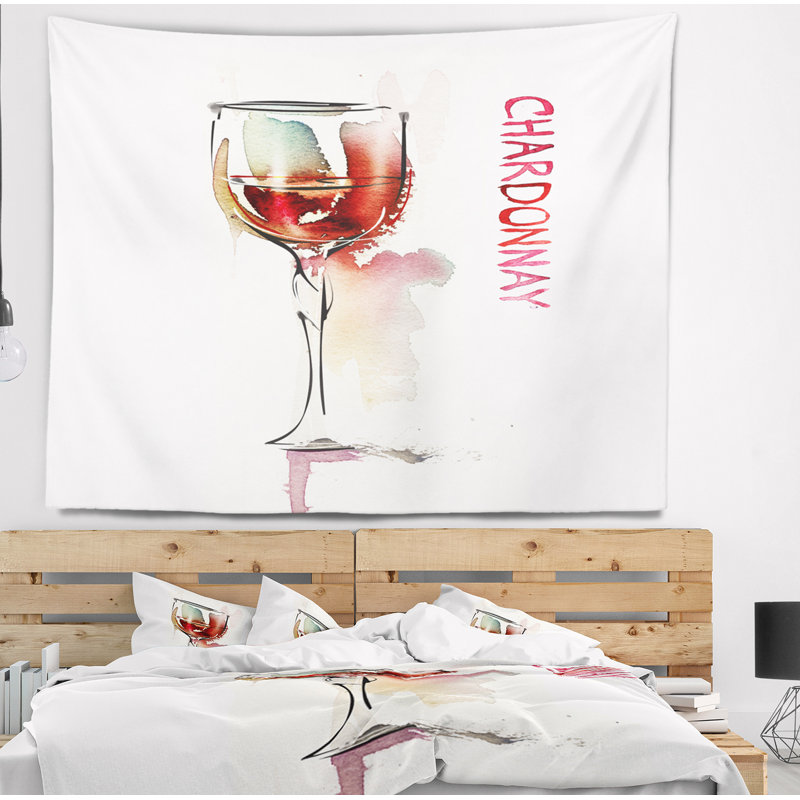 Tapisserie vin rouge sur fond blanc, H 50 po x l 60 po