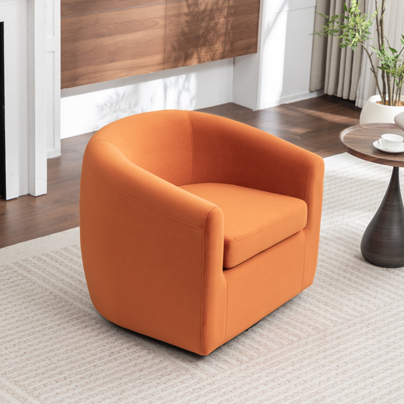 Fauteuil demi-tonneau pivotant de 33,5 po Odey, Velours orange