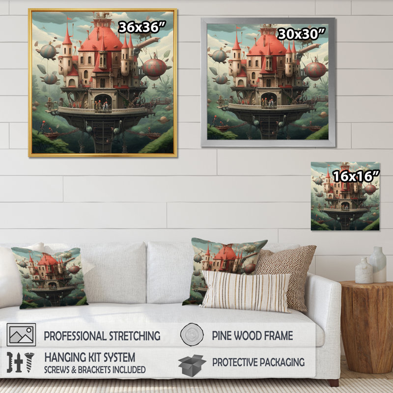 «Surealism Village In Forest I», reproduction sur toile, H 36 po x l 36 po x P 1,5 po, Cadre flottant doré