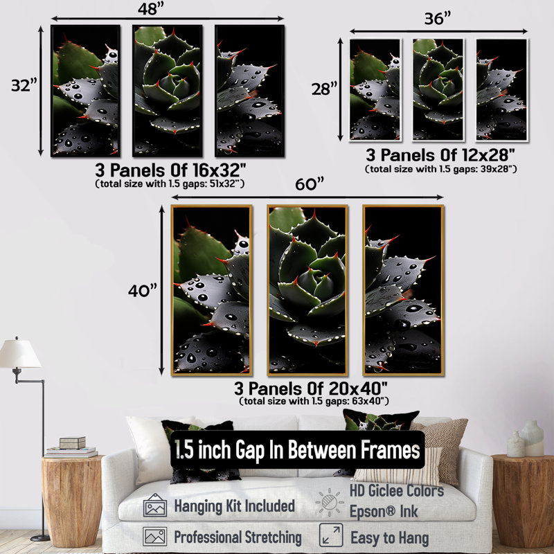 Black Blooming Cactus Photography - Floral Cactus Wall Art, H 28 po x l 36 po x P 1 po, Cadre flottant brun