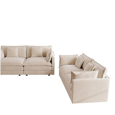 Ensemble de salon 2 pièces, causeuse et canapé rembourrés 2 pièces pour salon de bureau à domicile, ensemble de canapé de 2, ensemble de canapé 2 pièces (2 + 2 places) pour salon, chenille café clair