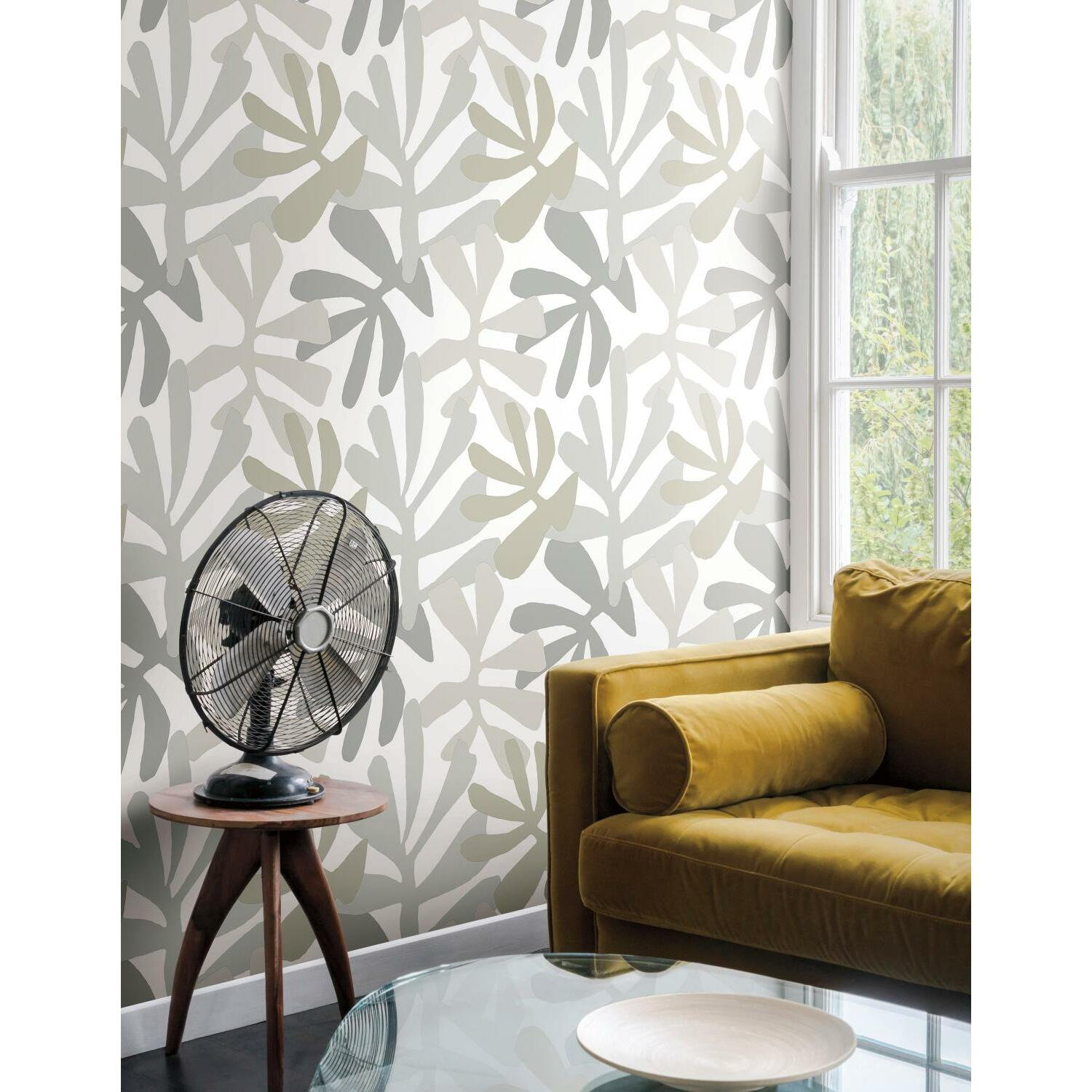 Peel & Stick Floral Wallpaper, Gray/Beige