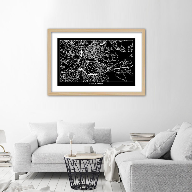 Stockholm City Map - Single Picture Frame Print, 70cm H x 100cm W, Tan
