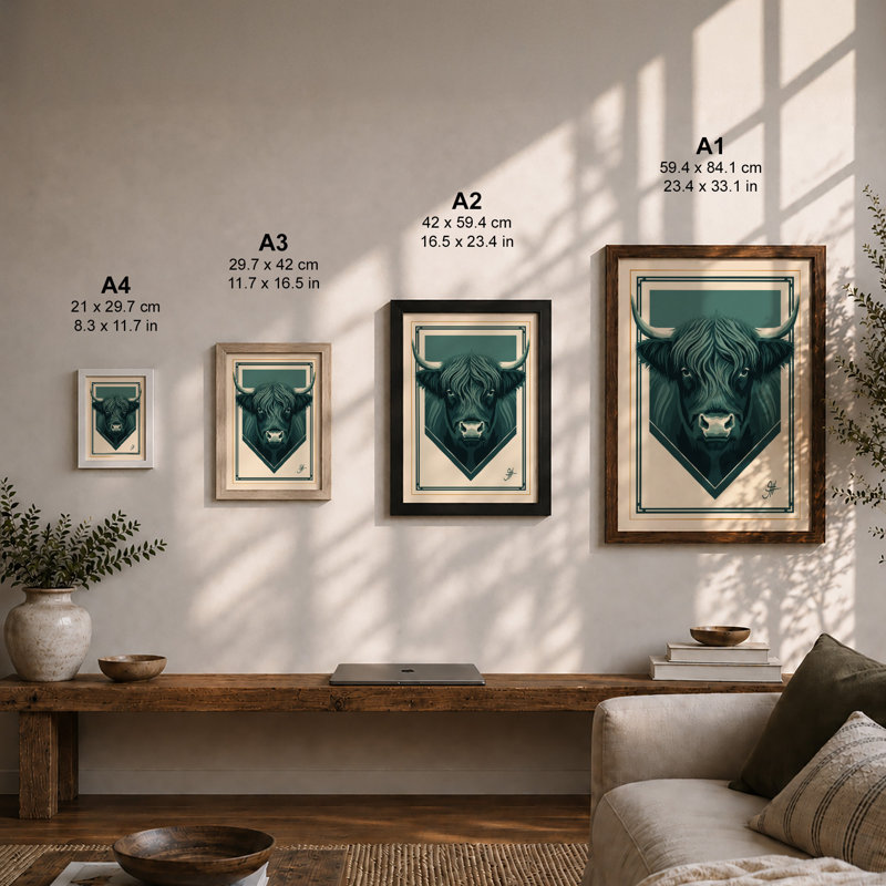 Highland Heraldry Modern - Framed Print, A4 - 29.7 x 21.0 cm, Oak