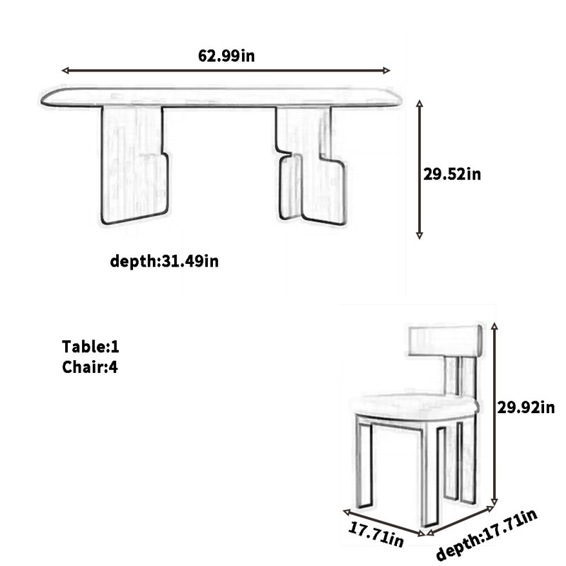 Combinaison de table et de chaise de style français rétro, H 29,52 po x L 62,99 po x l 31,49 po