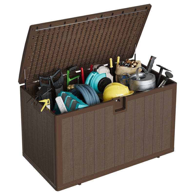 Outdoor Resin Deck Box 130 Gallon, Waterproof Storage Container with Lockable Lid and UV Protection for Patio Backyard Garden Poolside