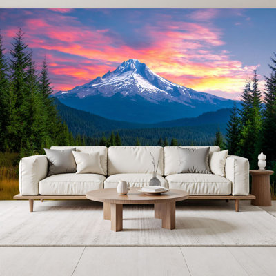 Forest Peel and Stick Wallpaper Beautiful Vista Mount Hood Oregon Wall Murals 69"H x 96"W Removable PVC Wall Paper Self-Adhesive Wall Decor for Lake House Bedroom Living Room Home Office