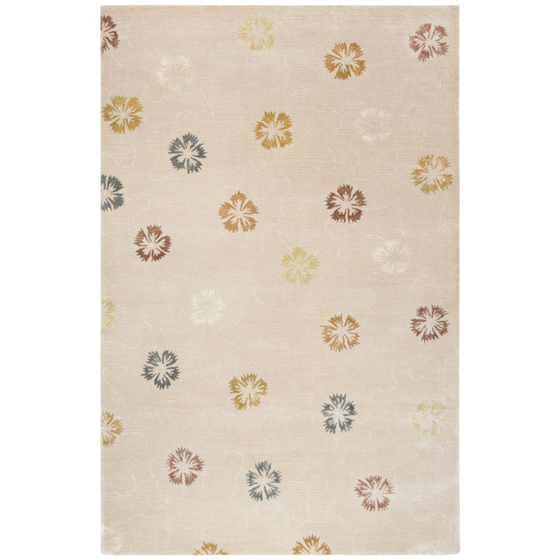 Blush and Beige Floral Wool Viscose Handmade Rug