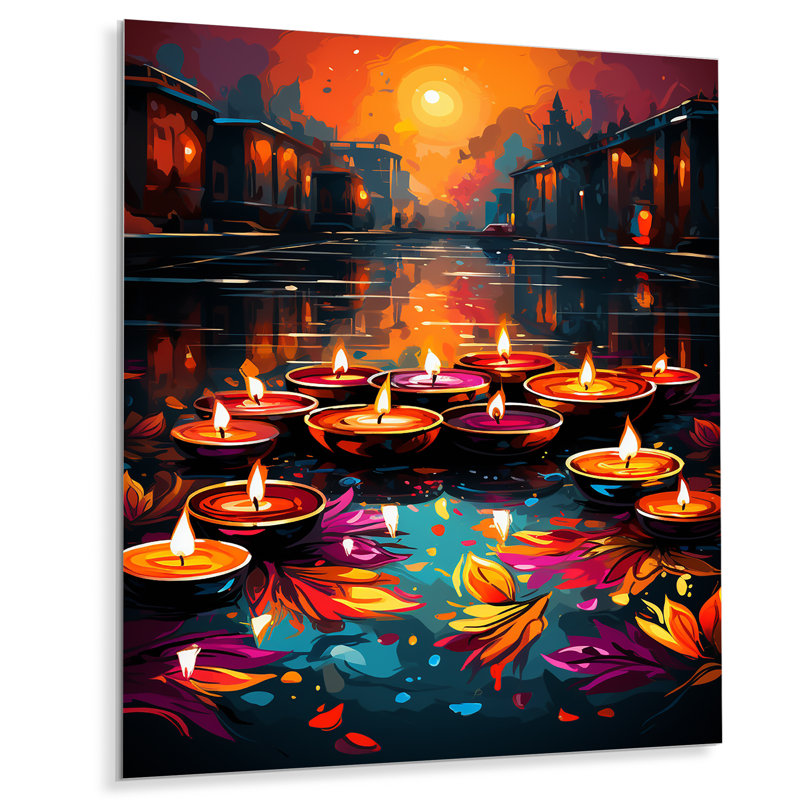 Indian Art Diwali Lights 2 - Art mural indien en métal, H 32 po x l 24 po x P 1 po