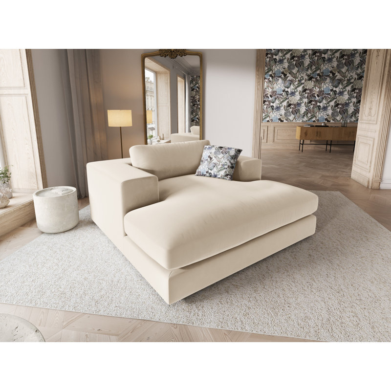 Maddeu Velvet Chaise Lounge, Light Beige