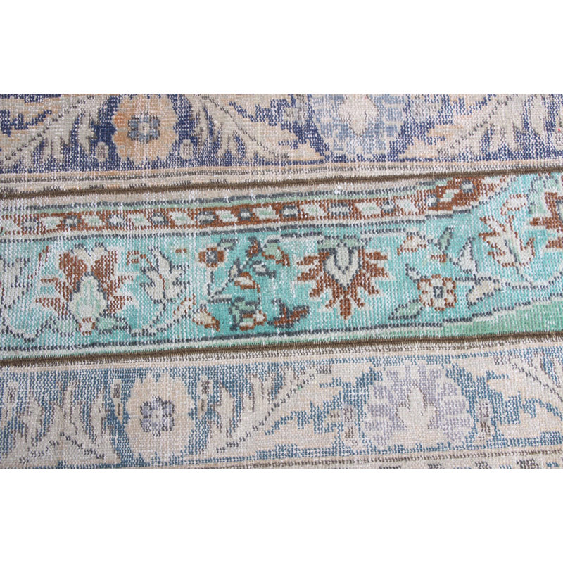 Vintage Green Turkish Patchwork Rug - Soft Washable Oushak Small Rug for Home Decor