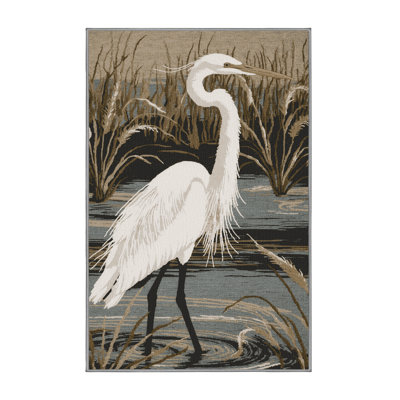 Washable Great Egret Birds Area Rug