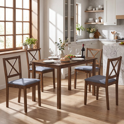 5-Piece Dining Set with Rectangular Table & Upholstered Chairs, Space-Saving Design