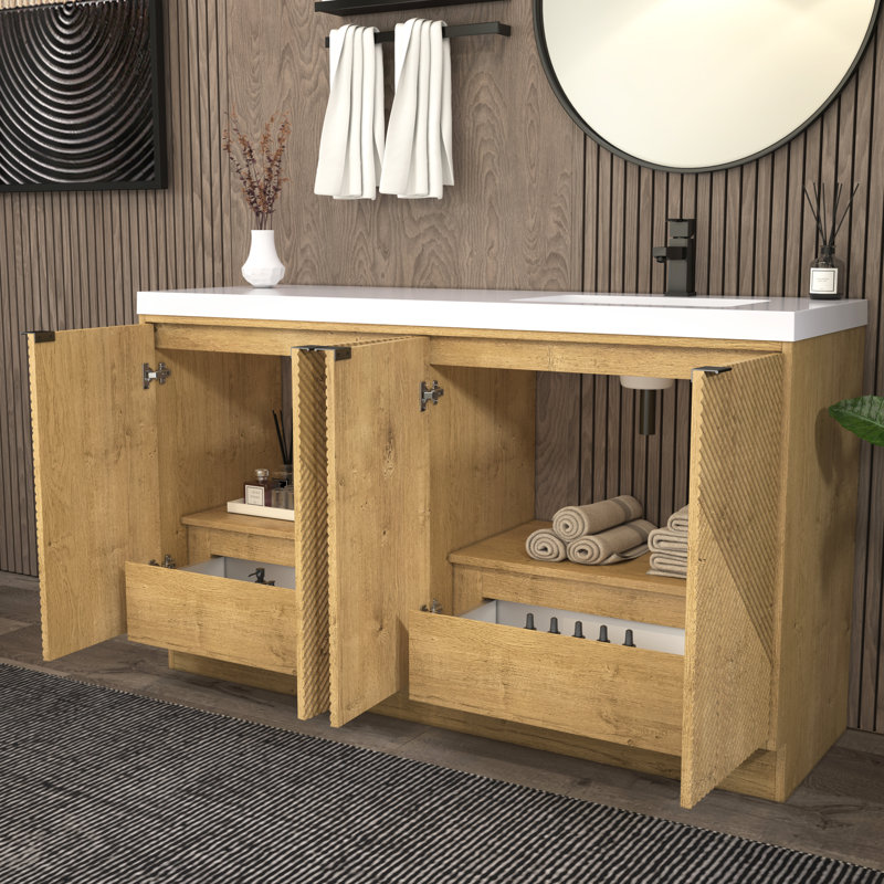 Meuble-lavabo autoportant 59 po avec lavabo droit en acrylique renforcé Monterey, Oui, Chêne