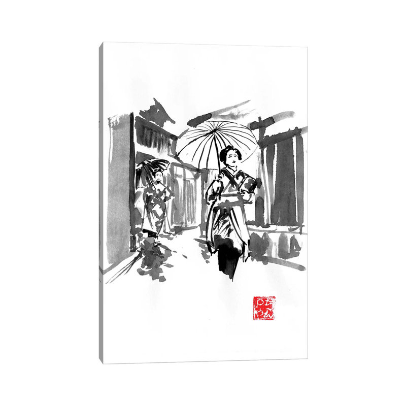 Two Geisha Outdoor by Péchane - Painting on Canvas, Wrapped Canvas, 101.6 cm H x 66.04 cm W x 3.175 cm D