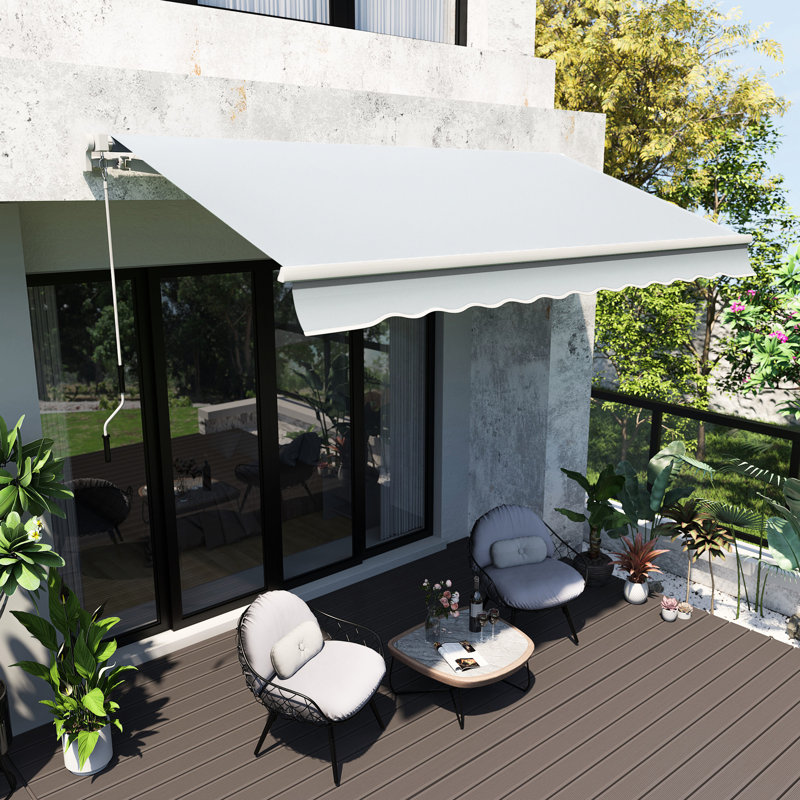 Auvent rétractable pour pare-soleil 12 pi x 8 pi - Manivelle manuelle, et eau -, cadre en aluminium, béton, gris pour patio. Avec manivelle. Tissu 280 g / m². Cadre. Divers endroits