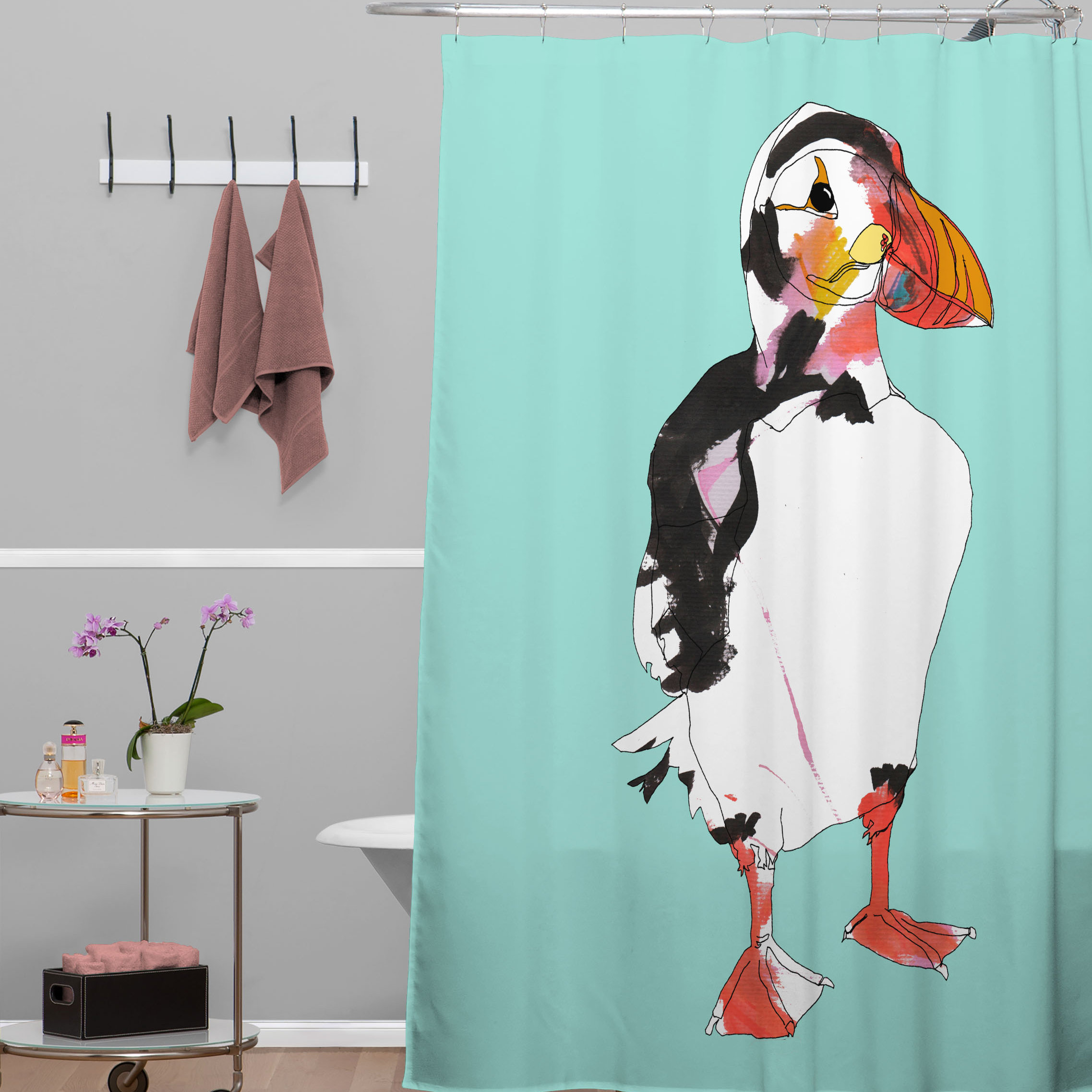 East Urban Home Casey Rogers Puffin Single Shower Curtain Wayfair
