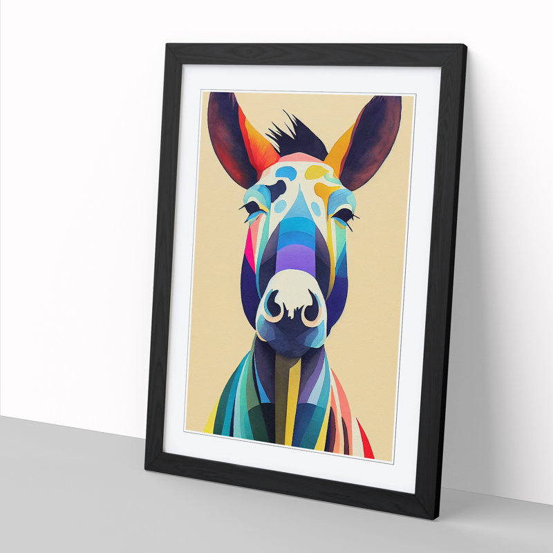Watercolour Donkey - Picture Frame Print, 34cm H x 25cm W x 2cm D, Walnut
