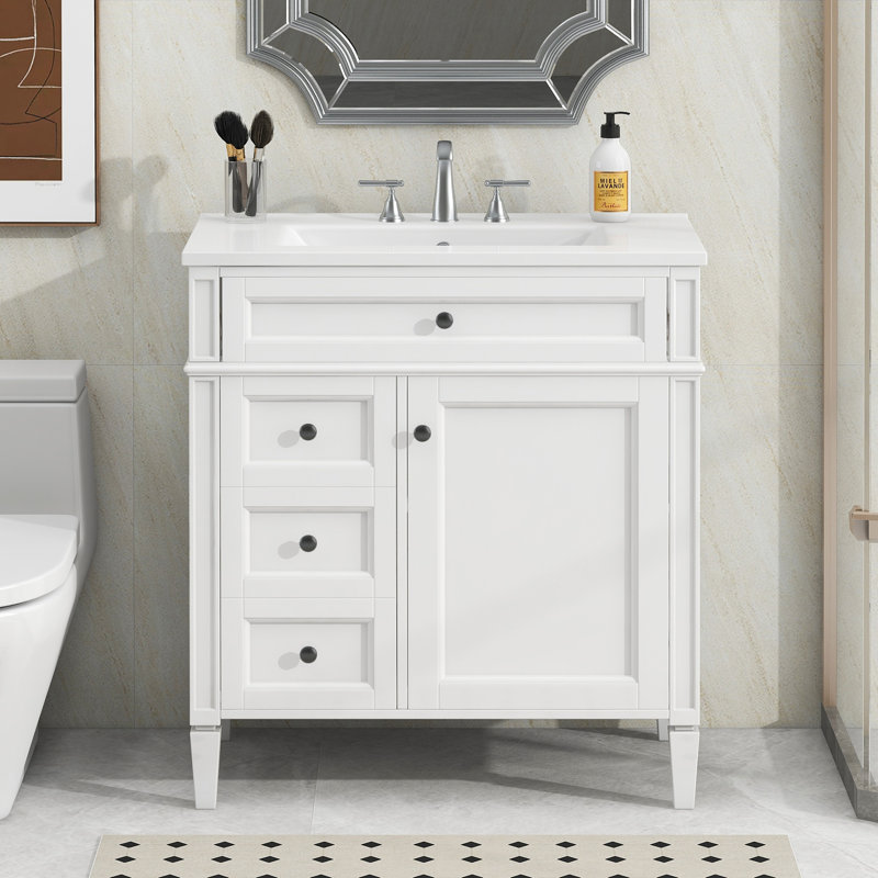 Meuble-lavabo de 30 po avec lavabo supérieur, Blanc/Noir