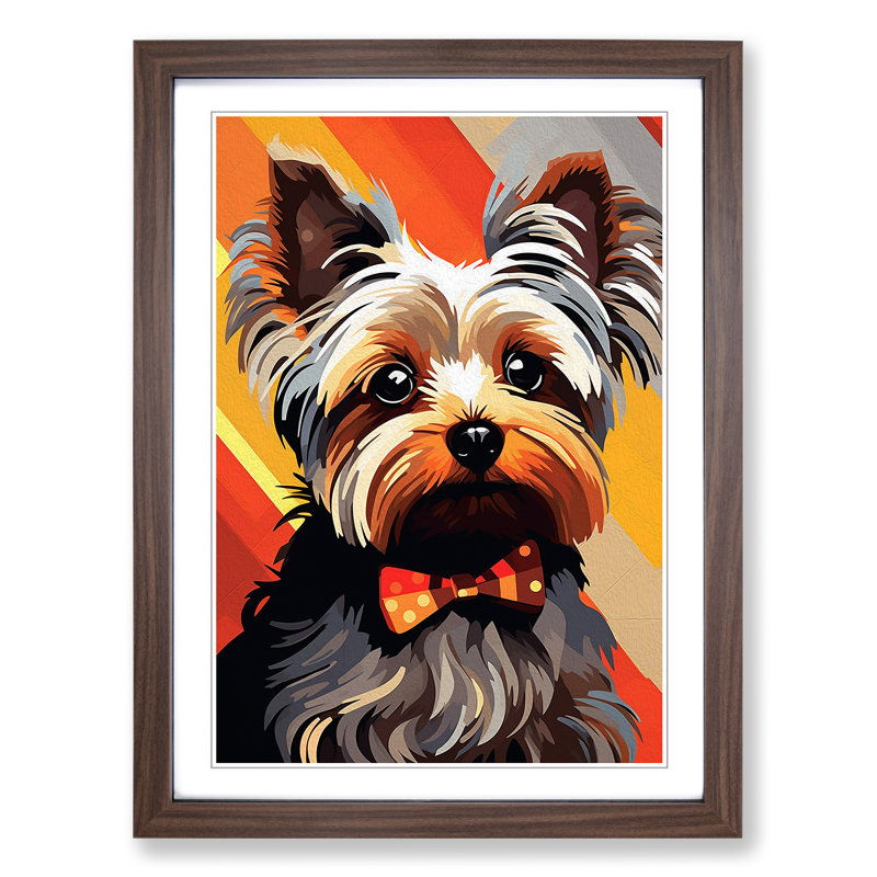 Yorkshire Terrier Constructivism - Single Picture Frame Print on Wood, 46cm H x 34cm W x 2cm D, Walnut