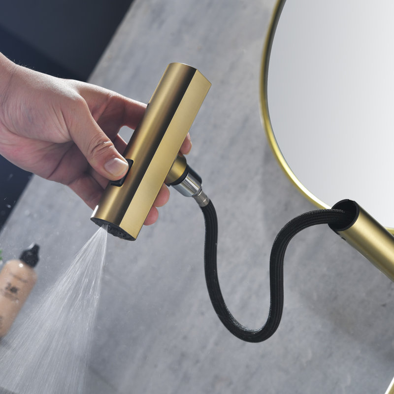 Pull-Out Faucet For Kitchen And Bathroom, Brushed Gold