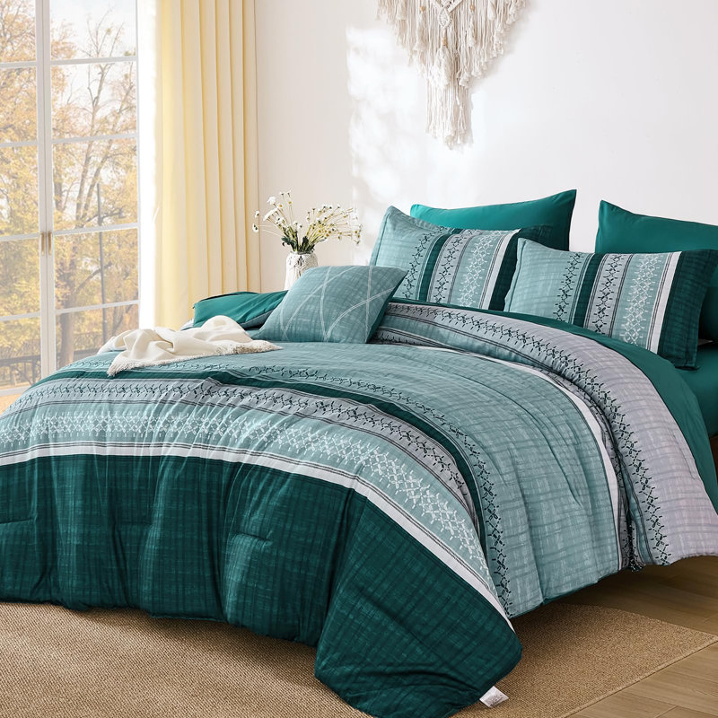 Ensemble de literie 8 pièces Boho, Édredon grand, Vert sarcelle